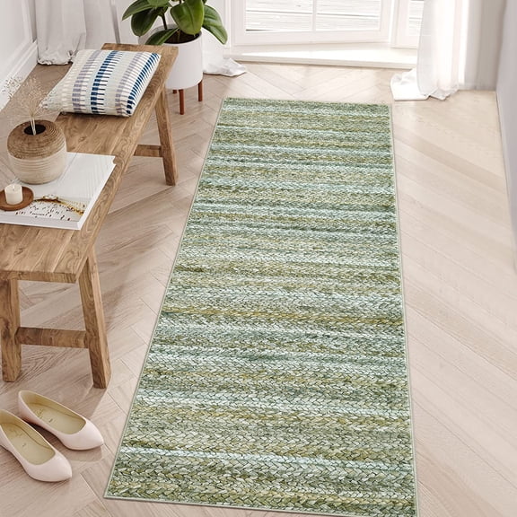 Hasoo Runner 2' x 6' Washable Hallway Runner Rug Low Pile Kitchen Floor Carpet Indoor Rug, Green