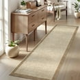 thumbnail image 1 of Hasoo Runner Neutral Geometric Border Rug 2x6 Non-Slip Washable Low Pile Solid Print for Kitchen Indoor Camel, 1 of 6
