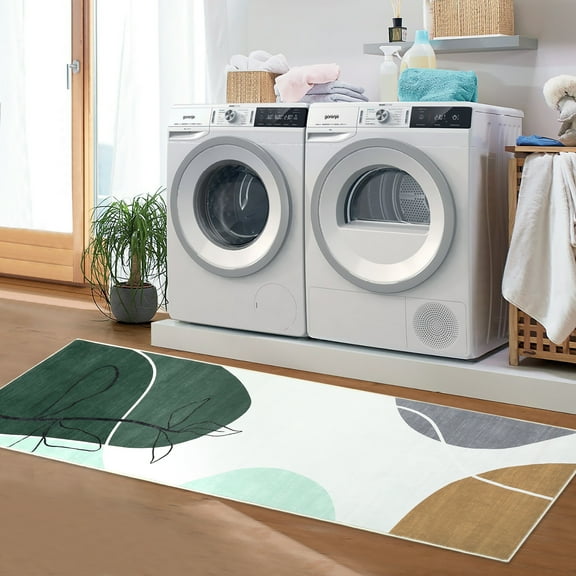 Hasoo Runner Rug 2' x 6' Modern Geometric Floral Rug Stain Resistant Rug for Hallway Kitchen Bedroom Green