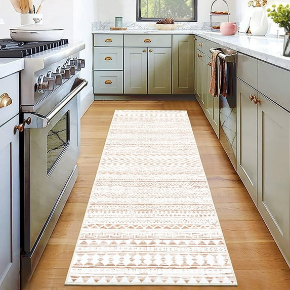 Hasoo Modern Runner Rug 2' x 6' Washable Throw Rugs for Hallway Boho Geometrical Indoor Carpet, Brown
