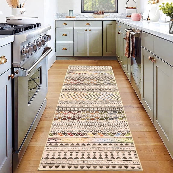 Hasoo Modern Runner Rug 2' x 6' Washable Throw Rugs for Hallway Boho Geometrical Indoor Carpet, Coffee