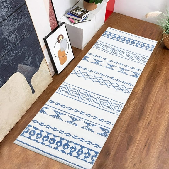 Hasoo Runner Rug 2' x 8' Runner for Hallway Moroccan Geometric Carpet for Bedroom, Blue