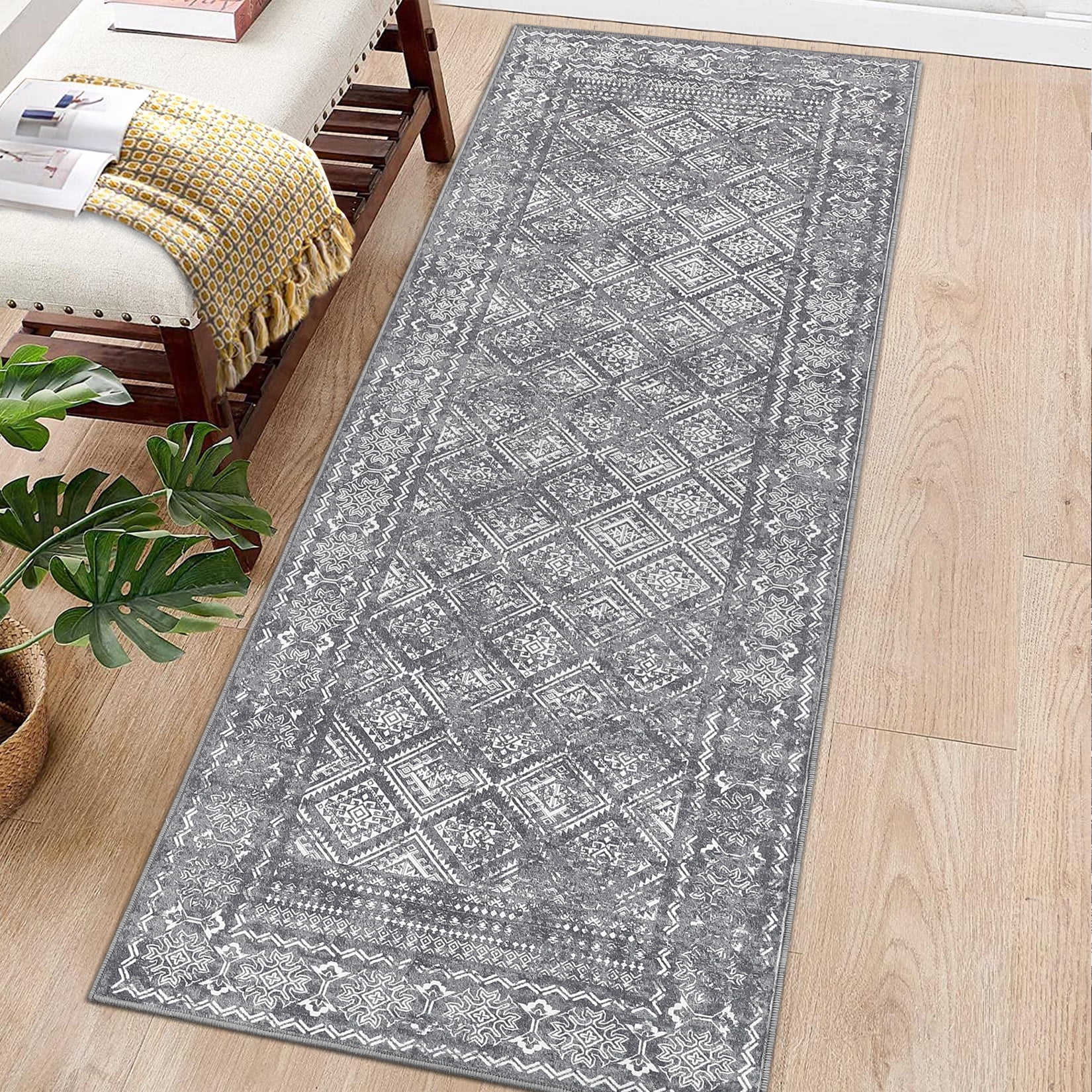 Hasoo Runner Rug 2x6 Modern Moroccan Distressed Indoor Washable Rug for ...