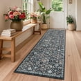 thumbnail image 1 of Hasoo Runner Rug 2x6 Non-Slip Washable Low Pile Floral Print for Kitchen Indoor Black/Blue, 1 of 6