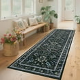 thumbnail image 1 of Hasoo Runner Rug 2x6 Non-Slip Washable Low Pile Floral Print for Kitchen Indoor Black, 1 of 5