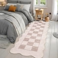 thumbnail image 1 of Hasoo Runner Rug 2x6 Non-Slip Washable Low Pile Scalloped Checkered Print for Kitchen Indoor Beige/Camel, 1 of 5