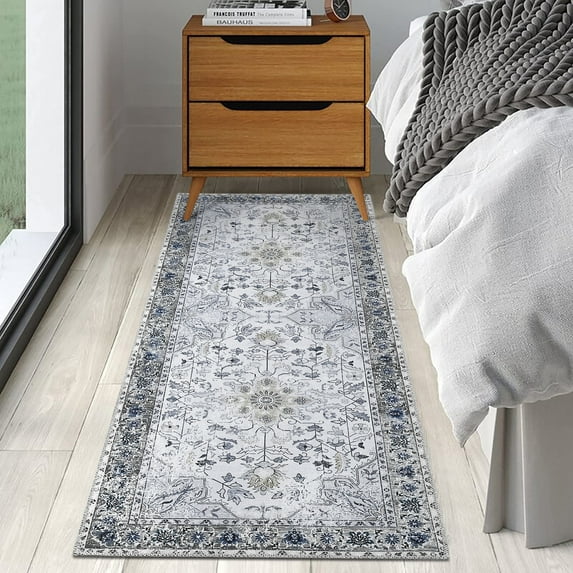 Hasoo Runner Rug 2x6 Oriental Distressed Hallway Rug Modern Area Rug Low-Pile Non-Slip, Grey