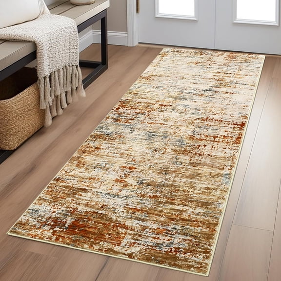 Hasoo Runner Rugs 2' x 6' Abstract Area Rugs for Living Room Low Pile Carpet, Orange
