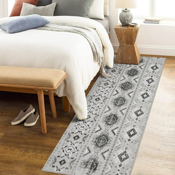 Hasoo Runner Rugs 2' x 6' for Bedroom Retro Area Rugs for Living Room Foldable Non-Slip Machine Washable Rug for Hallway Kitchen Gray