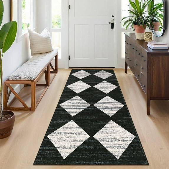 Hasoo Runner Rugs for Hallway 2x6 Geometric Rugs Modern Trellis Carpet for Bedside, Black