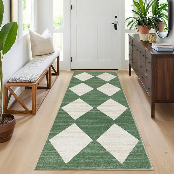 Hasoo Runner Rugs for Hallway 2x6 Geometric Rugs Modern Trellis Carpet for Bedside, Green