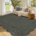 thumbnail image 1 of Hasoo Scalloped Area Rug for Living Room Washable 5' x 7' Non Shedding Neutral Indoor Decor Printed Carpet with Braided Pattern, Dark Gray, 1 of 6