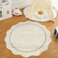 thumbnail image 1 of Hasoo Scalloped Area Rug for Living Room Washable Round 4' Non Shedding Neutral Indoor Decor Bordered Carpet, Beige, 1 of 6