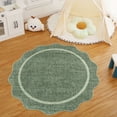 thumbnail image 1 of Hasoo Scalloped Area Rug for Living Room Washable Round 4' Non Shedding Neutral Indoor Decor Bordered Carpet, Green, 1 of 7
