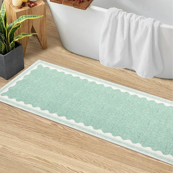 Hasoo Scalloped Washable Area Rug for Living Room Dorm Non Slip Indoor Geometric Bordered Throw Carpet, 2' x 6' Green