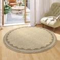 thumbnail image 1 of Hasoo Scalloped Washable Area Rug for Living Room Dorm Non Slip Indoor Geometric Bordered Throw Carpet, Round 4' x 4' Natural, 1 of 5