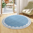 thumbnail image 1 of Hasoo Scalloped Washable Area Rug for Living Room Dorm Non Slip Indoor Geometric Bordered Throw Carpet, Round 6' x 6' Blue, 1 of 5