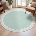 thumbnail image 1 of Hasoo Scalloped Washable Area Rug for Living Room Dorm Non Slip Indoor Geometric Bordered Throw Carpet, Round 6' x 6' Green, 1 of 5