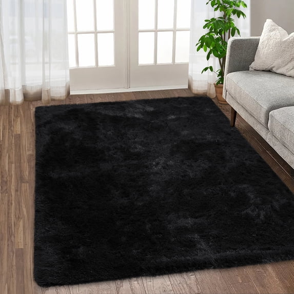 Hasoo Shag Area Rug 6' x 9' Indoor Plush Fluffy Rugs Shaggy Carpet Rugs for Bedroom Living Room, Black
