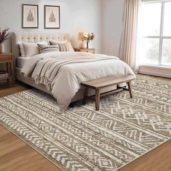 Hasoo Taupe Rugs for Living Room Washable 5x7 Area Rugs Moroccan Style Carpet Boho Bedroom Dining Room Throw Indoor Carpet