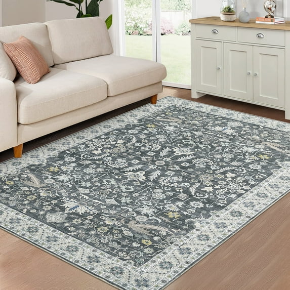 Hasoo Traditional Area Rug for Living Room Durable Washable Persian Carpet Non Slip Rugs for Bedroom, 5' x 7' , Gray