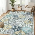 thumbnail image 1 of Hasoo Washable Area Rug 5' x 7' Floral Rug for Living Room Soft Polyester Accent Indoor Carpet, Blue/Yellow, 1 of 5