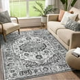 thumbnail image 1 of Hasoo Vintage Floral Area Rug 4' x 6' Grey Flodable Floral Print Distressed Non Slip Indoor Rug for Living Room Bathroom Kitchen Bedroom, 1 of 5
