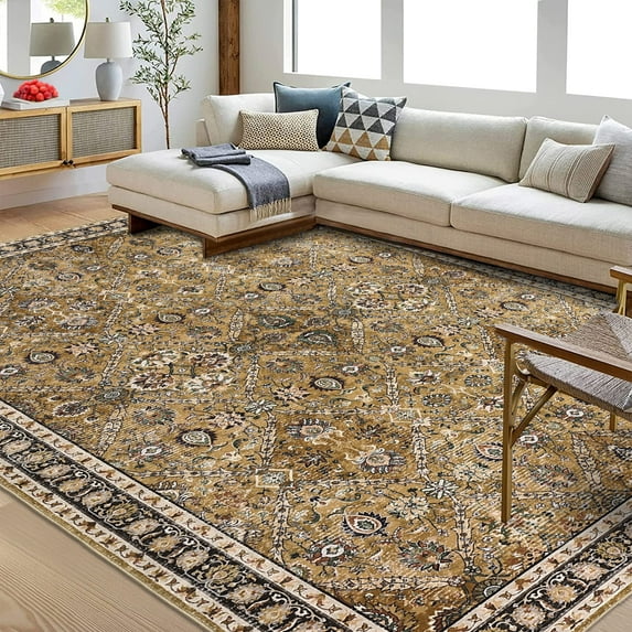 Hasoo Vintage Washable Area Rug 8' x 10' Rugs for Dining Room Moroccan Carpet, Brown