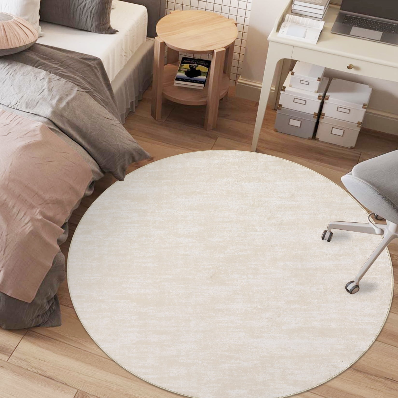 Hasoo Washable 4' x 4' Round Rug Modern Solid Area Rug Indoor Non-Slip ...