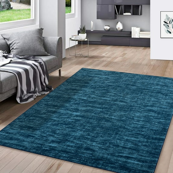 Hasoo Washable 4' x 6' Area Rug for Dining Room Modern Chic Solid Color Carpet, Blue