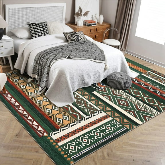 Hasoo Washable 4' x 6' Rugs Abstract Geometric Area Rug for Living Room Bedroom Soft Patchwork Carpet, Green