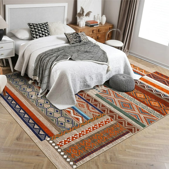 Hasoo Washable 5' x 7' Rugs Abstract Geometric Area Rug for Living Room Bedroom Soft Patchwork Carpet, Orange