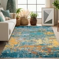thumbnail image 1 of Hasoo Washable 6' x 9' Abstract Area Rug for Living Room Soft Indoor Modern Carpet, Yellow/Blue, 1 of 5