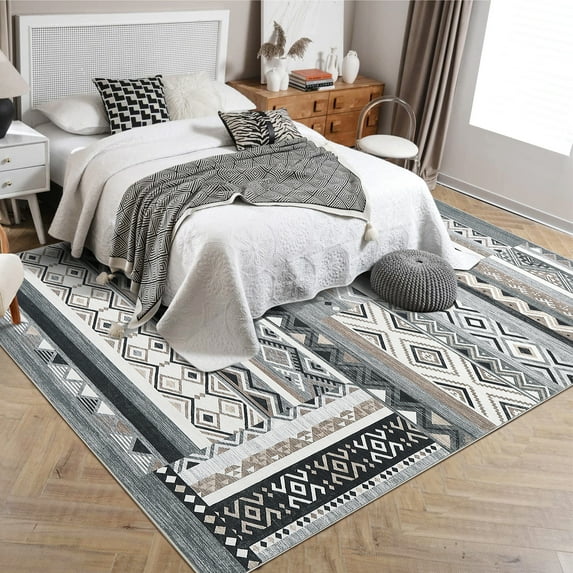 Hasoo Washable 6' x 9' Rugs Abstract Geometric Area Rug for Living Room Bedroom Soft Patchwork Carpet, Gray