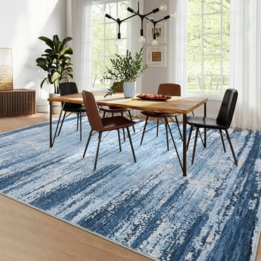 Hasoo Washable 9' x 12' Area Rug for Dining Room Indoor Modern Rug Non-shedding, Blue