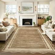 Hasoo Washable 9' x 12' Area Rug for Living Room Modern Indoor Scalloped Carpet Non-shedding, Camel