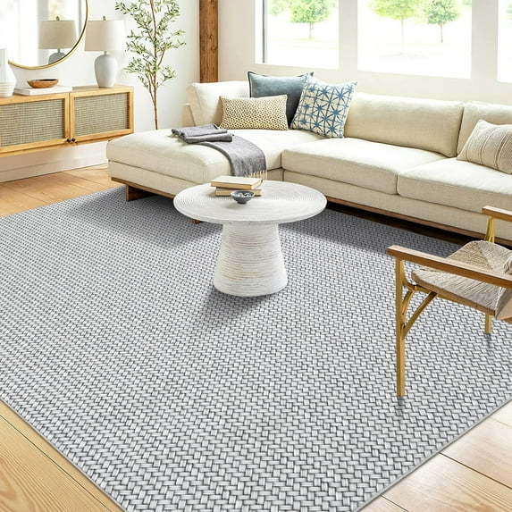 Hasoo Washable Area Rug 10x13 Rug for Living Room Modern Solid Gray Braid Printed Floor Cover Carpet for Home Decor
