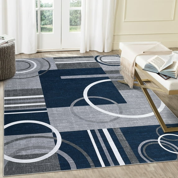 Hasoo Washable Area Rug 3' x 5' Rugs for Dining Room Modern Abstract Geometrical Carpet, Navy