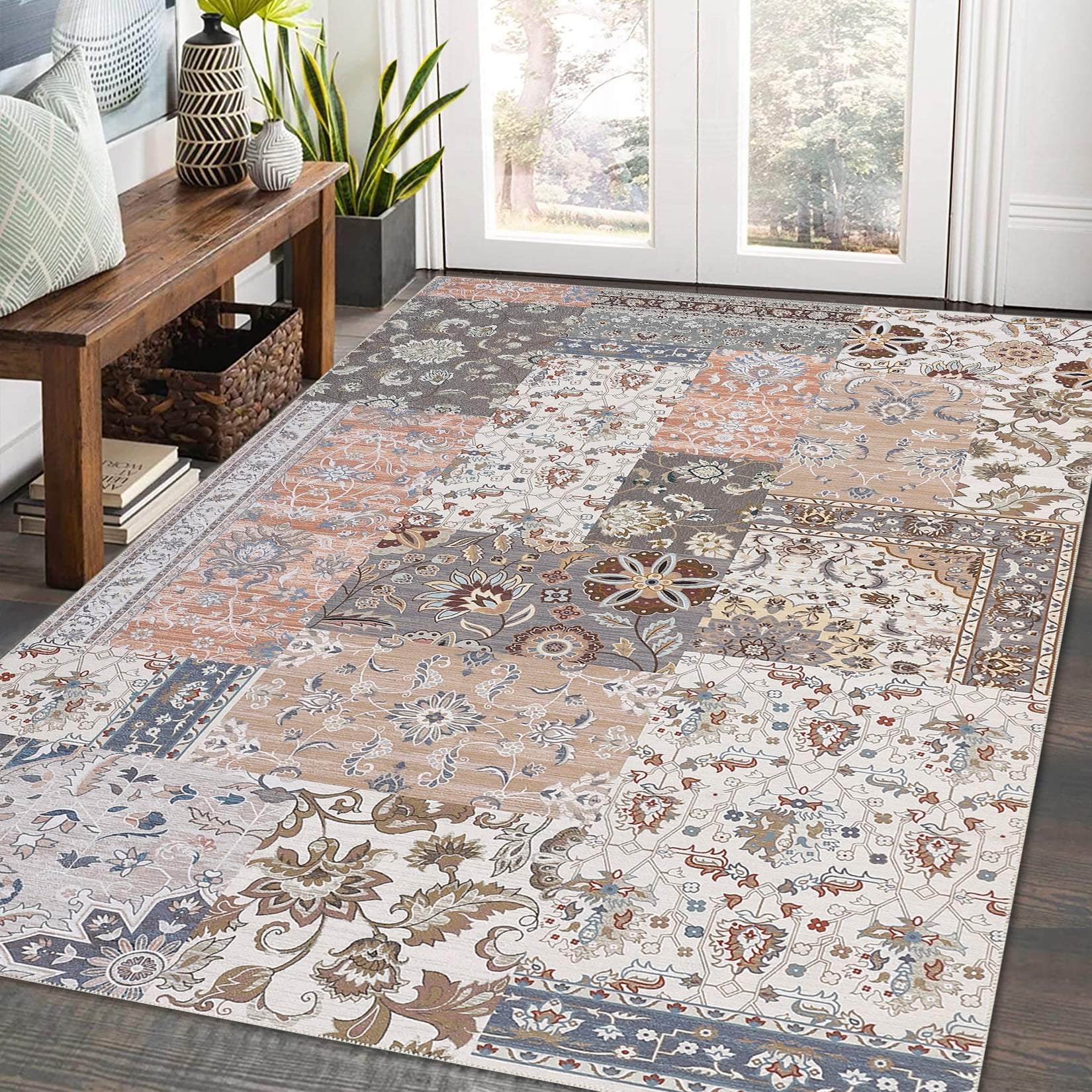 Hasoo Washable Area Rug 4' x 6' Patchwork Persian Style Rugs for Living ...