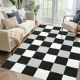thumbnail image 1 of Hasoo Washable Area Rug 5' x 7' Checked Style Rugs for Living Room Non-Slip Accent Indoor Carpet Black, 1 of 6