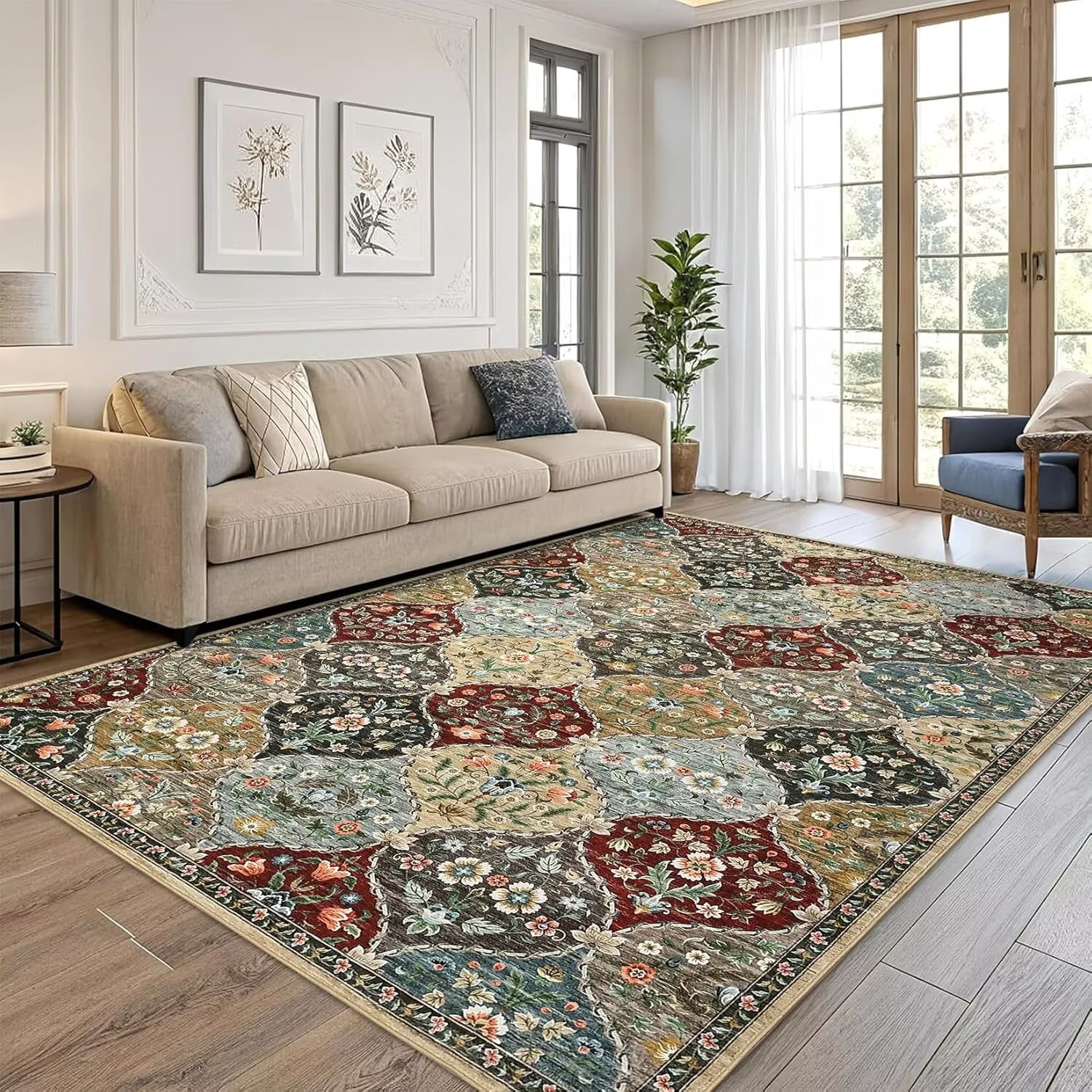Hasoo Washable Area Rug 5' x 7' Floral Rug for Living Room Soft ...