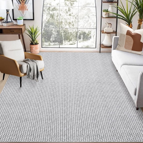 Hasoo Washable Area Rug 5x7 Rug for Living Room Modern Solid Gray Braid Printed Floor Cover Carpet for Home Decor