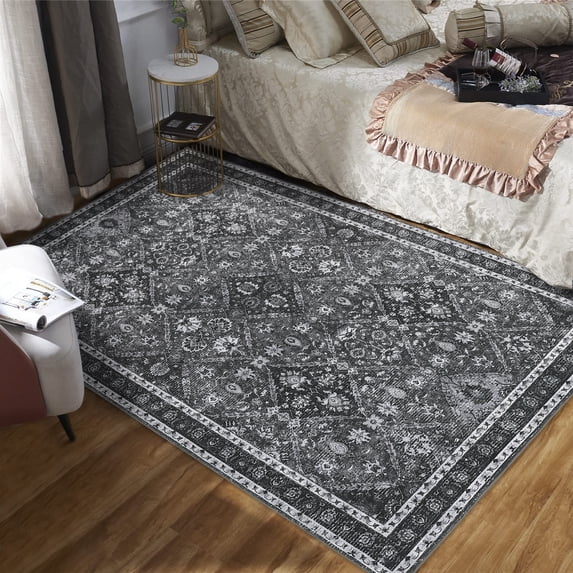 Hasoo Washable Area Rug 6' x 9' Rugs for Dining Room Vintage Moroccan Carpet, Black