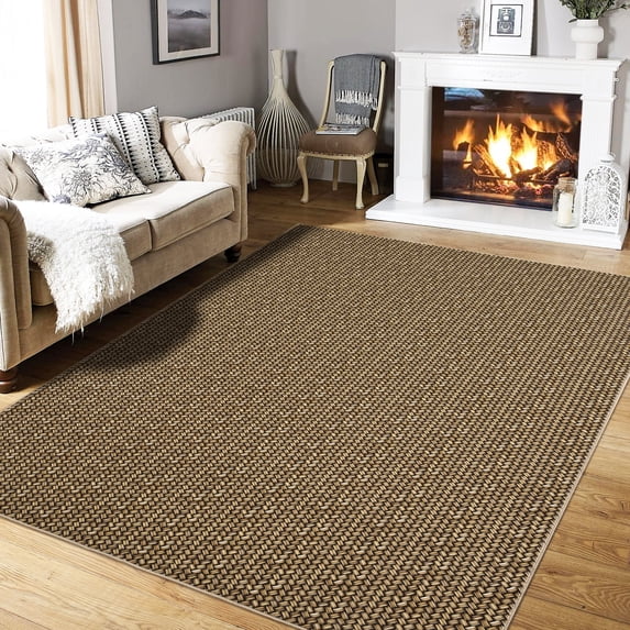 Hasoo Washable Area Rug 8x10 Rug for Living Room Modern Solid Brown Braid Printed Floor Cover Carpet for Home Decor