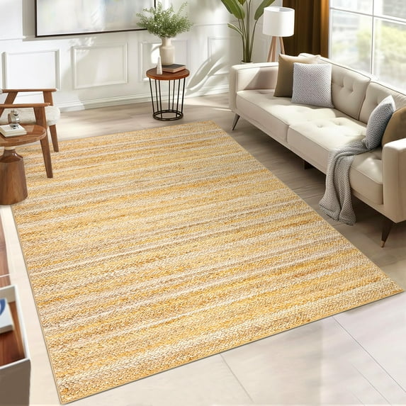 Hasoo Washable Area Rug 9' x 12' Large Modern Indoor Rug for Living Room Braided Carpet for Home Office, Yellow
