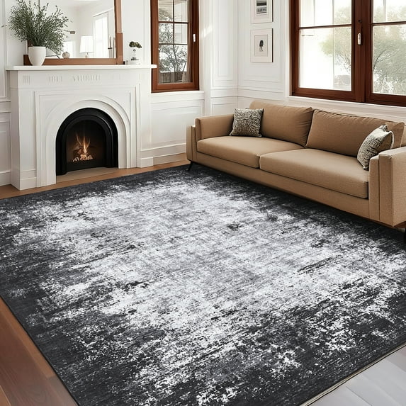 Hasoo Washable Area Rug Modern Border Abstract Rug for Living Room Indoor Non-Slip Carpet, 5' x 7' Gray