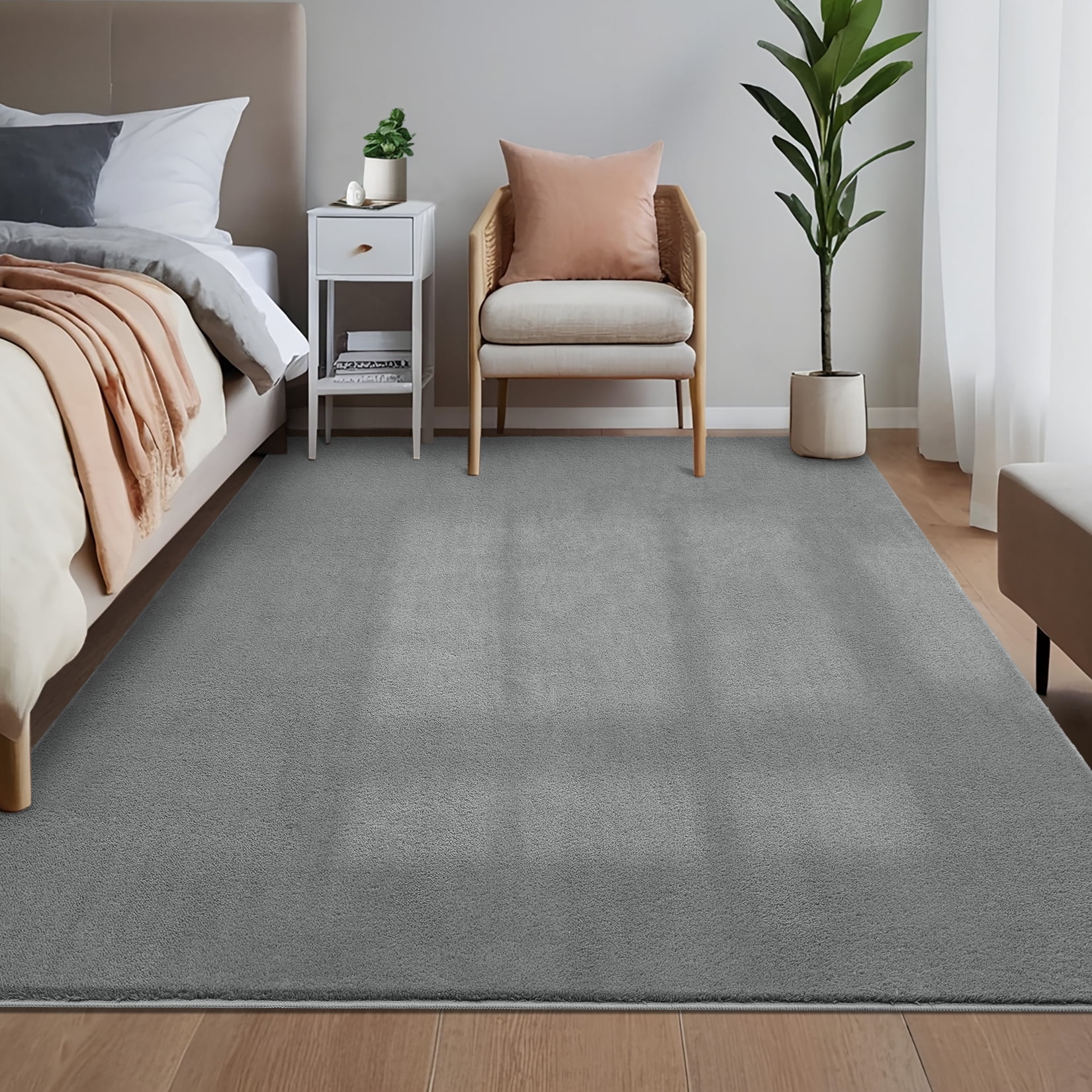 Hasoo Washable Area Rug Modern Minimalist Gray Rug with Non Slip Backing Soft Fluffy Living Room Carpet