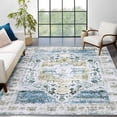 thumbnail image 1 of Hasoo Washable Area Rug for Living Room Non Slip Distressed Oriental Rug for Bedroom Kitchen, Blue 4' x 6', 1 of 6