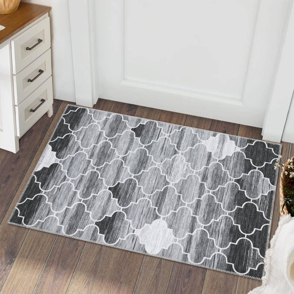Hasoo Washable Area Rugs 2' x 3' Non-Slip Door Mat Boho Accent Throw Indoor Floor Carpets Gray
