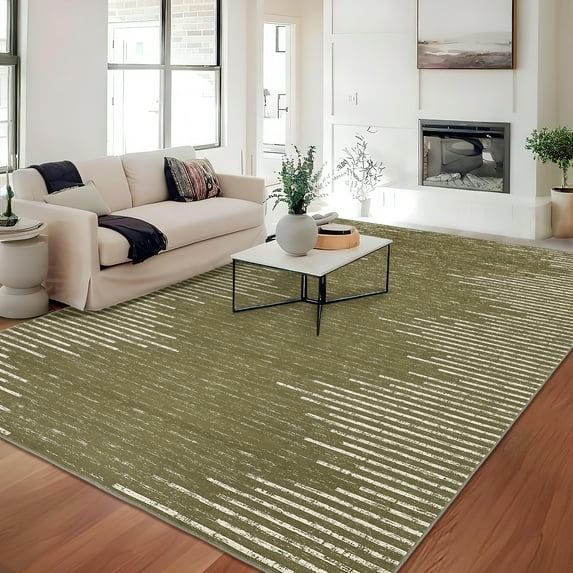 Hasoo Washable Bedroom Rug Geometric Striped Area Rug Soft Non Slip Low Pile Stain Resistant Carpet, Camel 5' x 7'